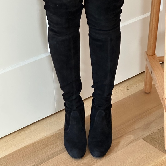 Stuart Weitzman Suede Over the Knee Boot Black Size 7.5M - Picture 1 of 10